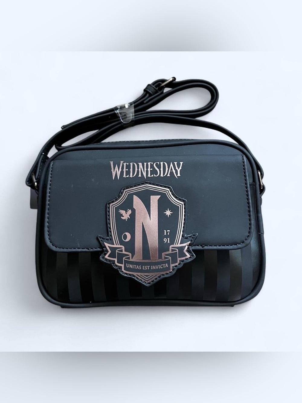 Wednesday Black Crossbody Bag with Crest Detail